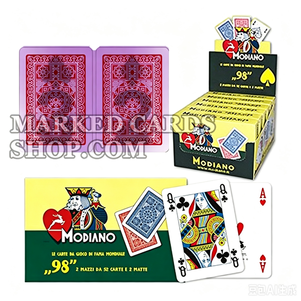 Carte da gioco contrassegnate Modiano n.98 con indice a 4 pip delle dimensioni del poker