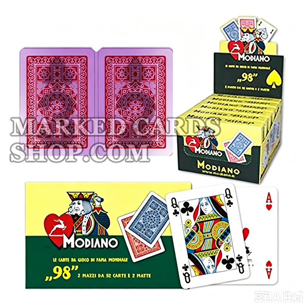 Carte da gioco contrassegnate Modiano n.98 con indice a 4 pip delle dimensioni del poker